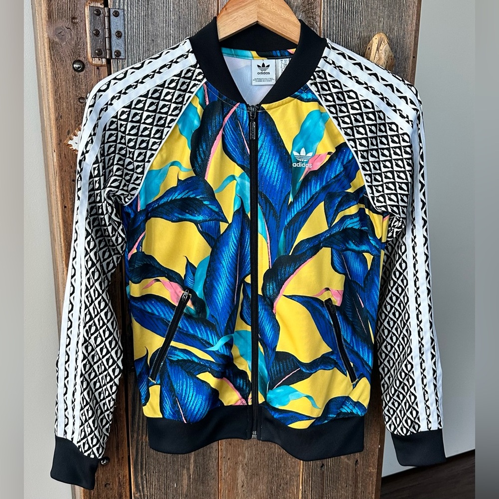 adidas Originals x Farm Rio Passinho Blue/Yellow Big Leaf Track Jacket. Size XS - Picture 4 of 16